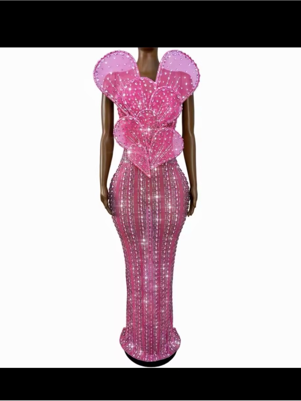 Pink Embellished Mermaid Evening Dress